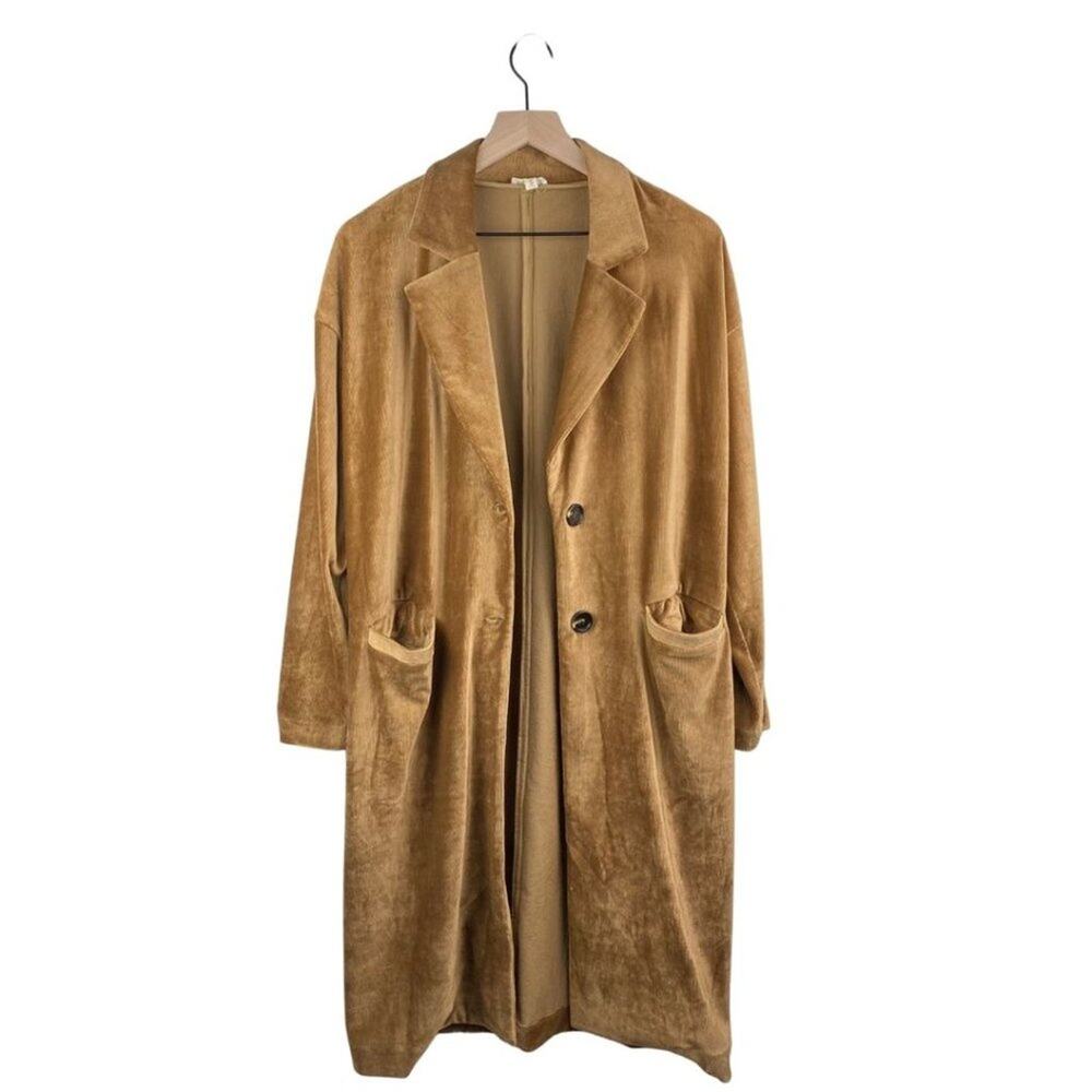Hem & Thread Velour Corduroy Long Coat Camel Small